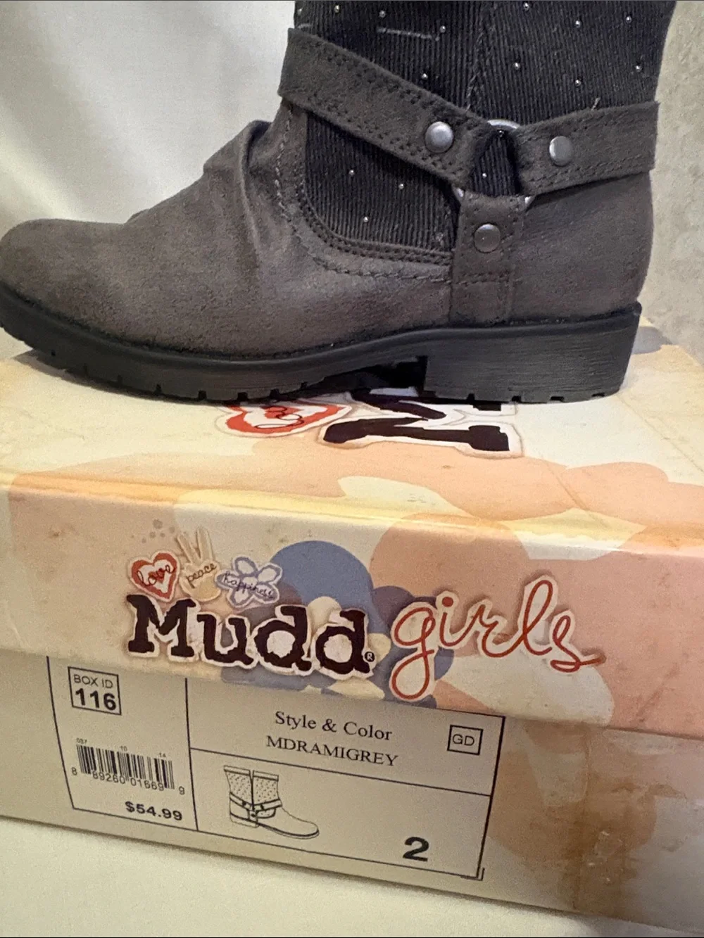 Mudd Gray Studded Mid-Calf Ankle Boots Girls size 2